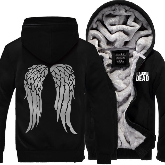 Hot New The Walking Dead Hoodie Zombie Daryl Dixon Wings Winter Fleece Mens Sweatshirts Free Shipping