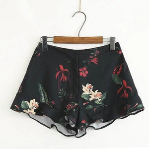 Women Summer Beach Laced Up Crop Tops Ruffle Shorts Loose V-neck Sexy Tops Shorts Female Two Pieces Sets