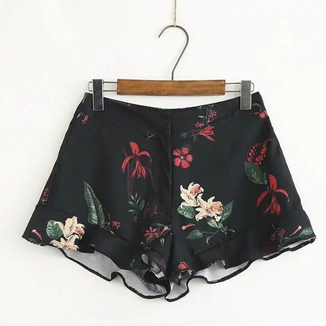 Women Summer Beach Laced Up Crop Tops Ruffle Shorts Loose V-neck Sexy Tops Shorts Female Two Pieces Sets