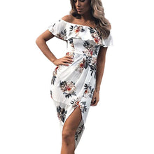 Sexy Womens Printing Dress Summer Holiday Slim Sheath Dress Asymmetrical Off Shoulder Sleeveless Wrap Knee Len gth Red Dress