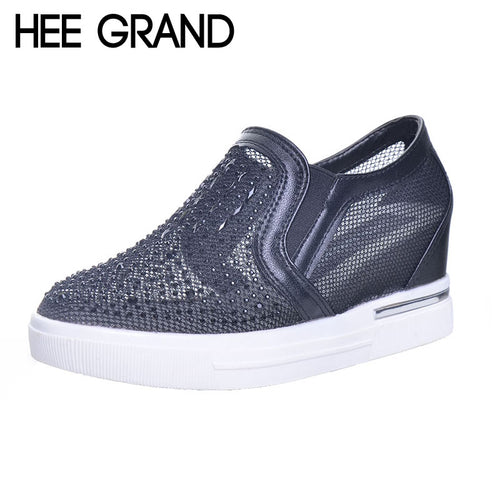 HEE GRAND Woman Vulcanized Shoes Bling Glitter Platform Height Increasing Mesh PU Fashion Slip on Woman Casual Shoes XWC1152