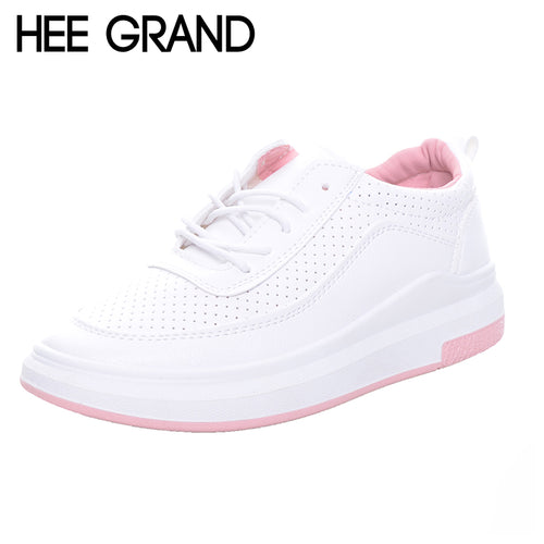 HEE GRAND Women Shoes Breathable White All-match Casual Shoes Lace-up Summer Flats XWB123