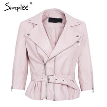 Simplee Zipper black PU faux leather coat jacket women Fashion basic  jacket women outwear coat Pocket  2017 winter moto jacket