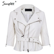 Simplee Zipper black PU faux leather coat jacket women Fashion basic  jacket women outwear coat Pocket  2017 winter moto jacket