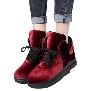 Sapatos HEE GRAND  Women's Shoes Thick Heel Warm  Flock Ladies Lace-up Winter Shoes for Women  XWD5963