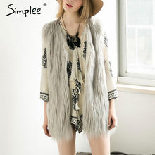 Simplee Fluffy black faux fur vest waistcoat Autumn winter sleeveless outerwear women coats Soft white hairy overcoat